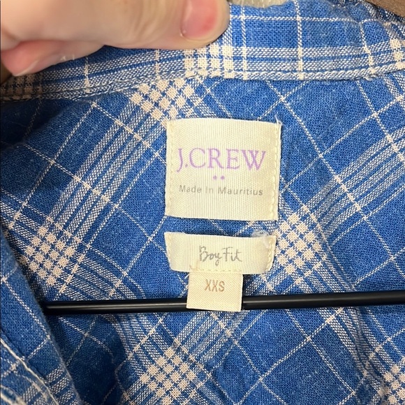 J. Crew Boy Fit Half Button Down Blue and White Plaid Shirt Womens XXS - Picture 2 of 8